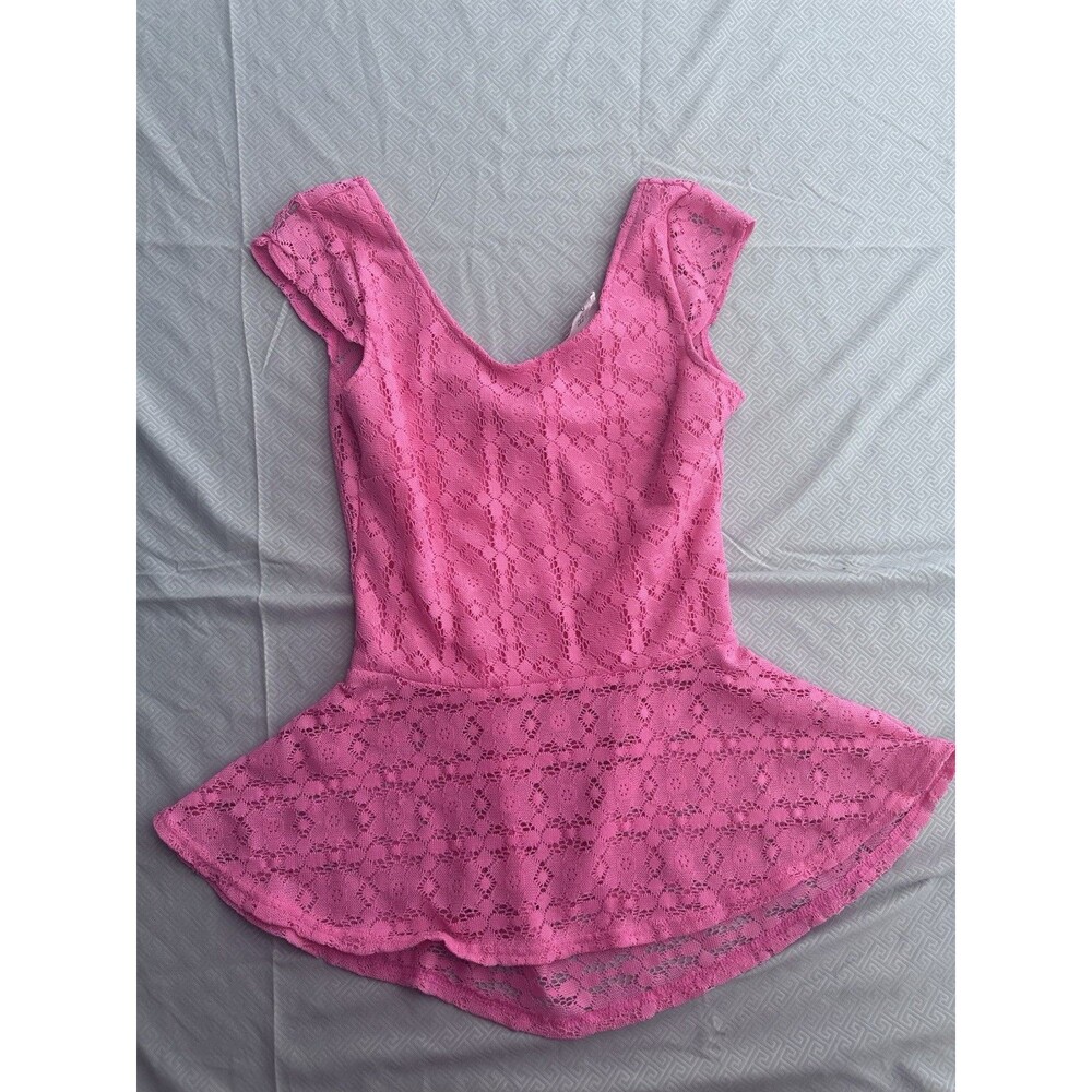 Derek Heart Women's Medium Pink Lace Scooped Neck Sleeveless Top, Open Back